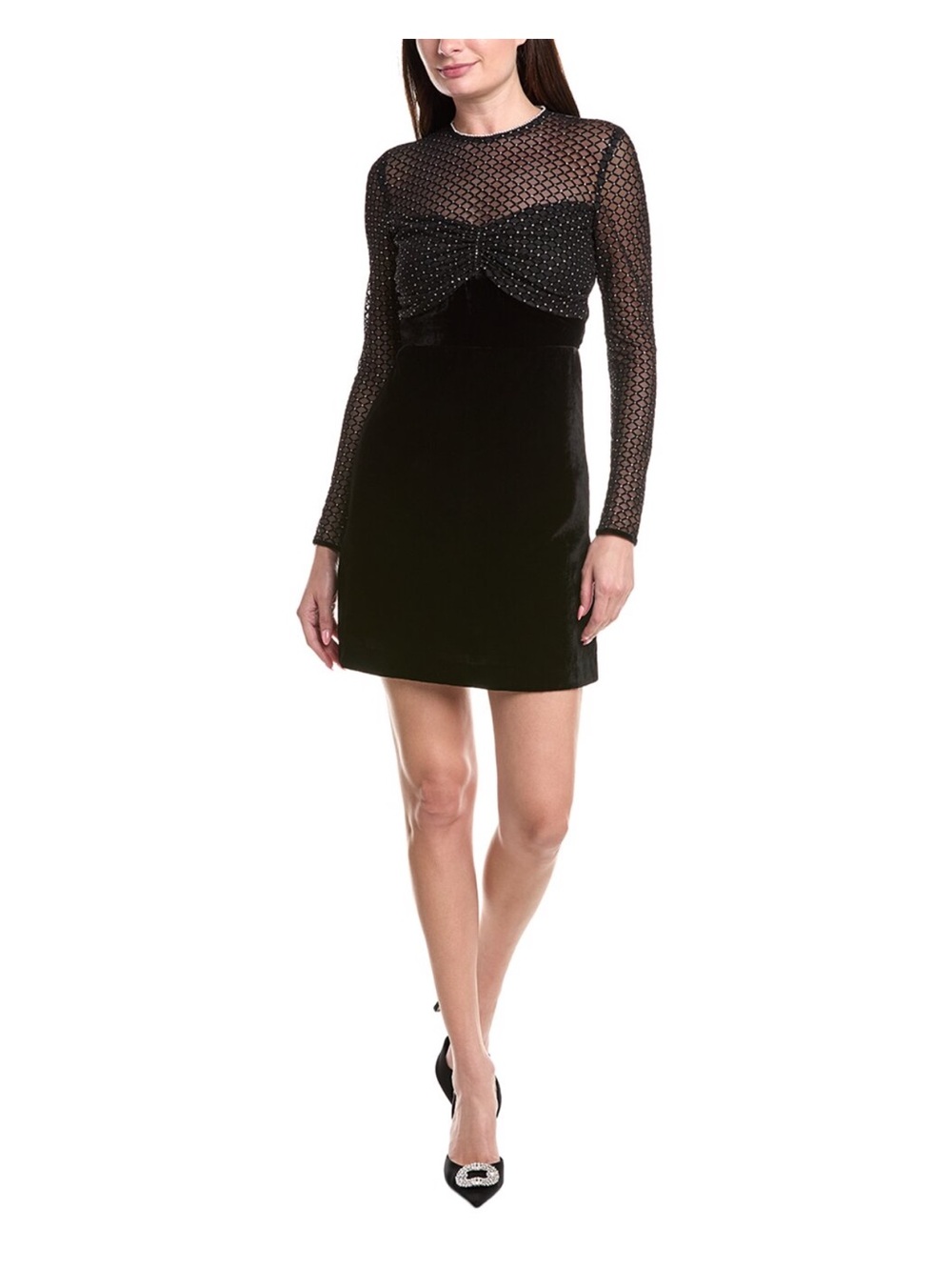 Sandro Black Sheer-Panel Velvet Mini Dress